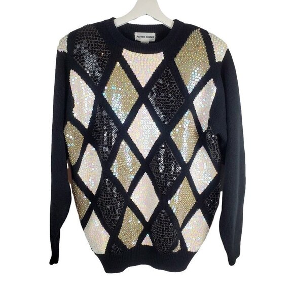 Alfred‎ Dunner Medium Sequins Argyle Sweater Formal Festive - Picture 1 of 8